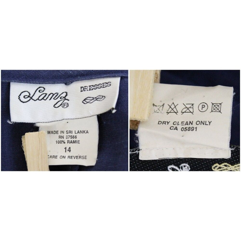 Vtg 1980s Lanz Navy Blue Sailor Style Dress sz 14 Traditional Embroidered Linen - Picture 10 of 10